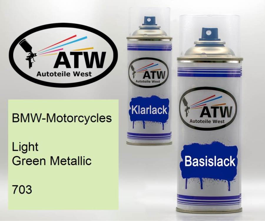 BMW-Motorcycles, Light Green Metallic, 703: 400ml Sprühdose + 400ml Klarlack - Set, von ATW Autoteile West.